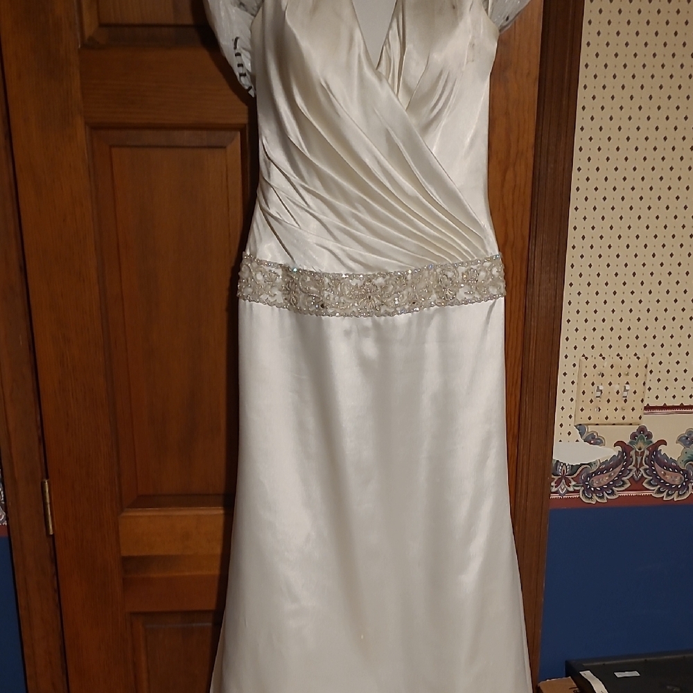David's Bridal Cream Sleeveless Wedding Gown